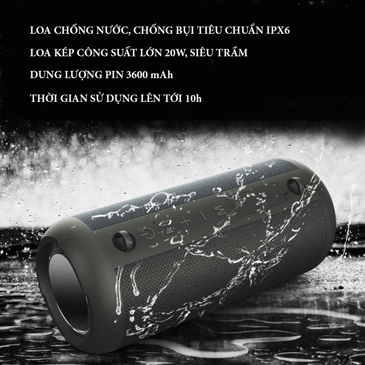 Loa bluetooth 5.0 SeaSy SS20 chống nước IPX6, công suất 20W với chất lượng âm thanh chân thực, âm bass mạnh, âm treble trong trẻo, dung lượng pin trâu 3600 mAh – Hàng chính hãng