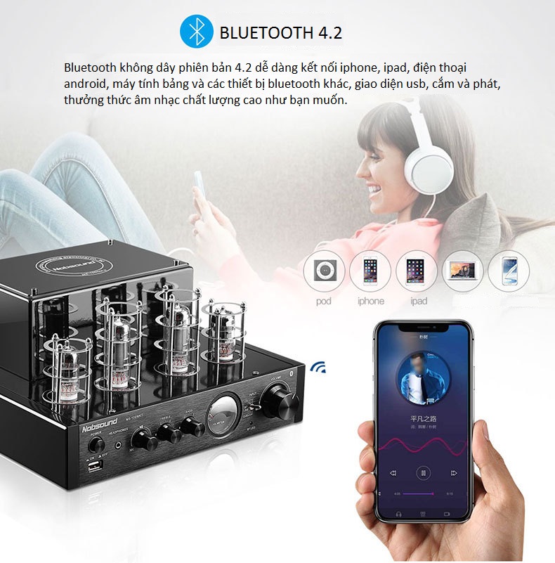 Bộ Amplifier Đèn Mini Bluetooth Nobsound MS-10DMKII Cao Cấp - Hàng Chính Hãng