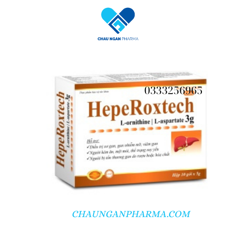 Cốm bổ gan Hepe Roxtech L-ornithine L-aspartat giảm xơ gan, men gan, nhiễm mỡ hiệu quả - 10 gói
