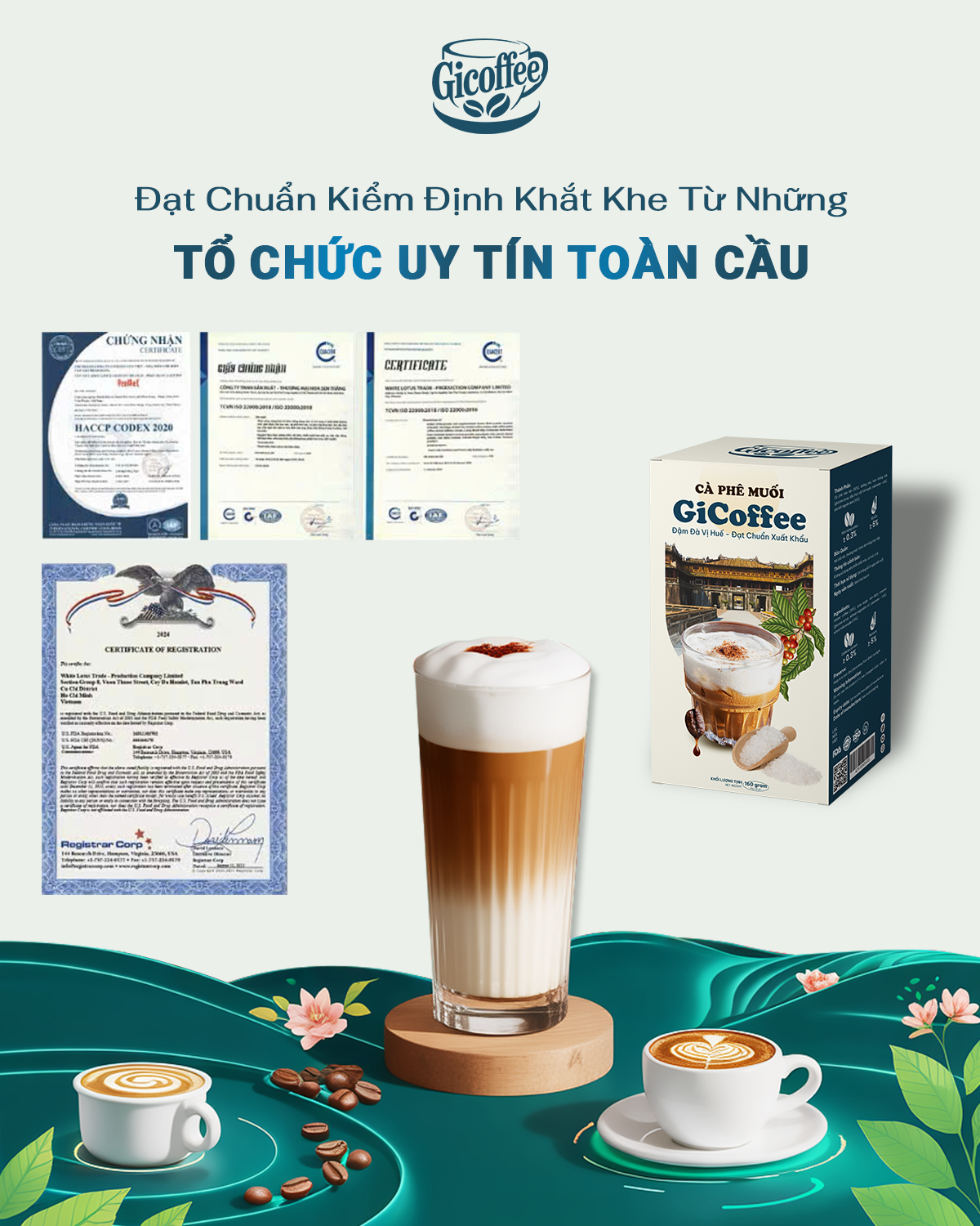 Cà Phê Muối Hòa Tan GiCoffee Chuẩn Vị Huế - Ít Ngọt (1 Hộp 10 gói x 16gr)