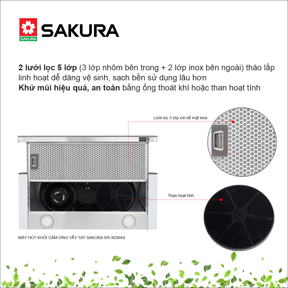 Máy Hút Khói Âm Tủ SAKURA Cảm Ứng Vẫy Tay SR-3630AS - Hàng Chính Hãng