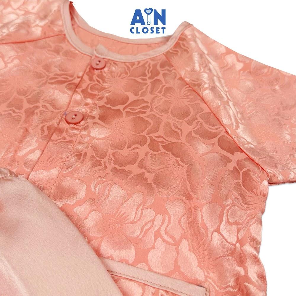 Bộ quần áo Bà Ba Lửng bé gái họa tiết Hoa Hồng Đào gấm lụa - AICDBGVCDTXV - AIN Closet