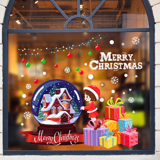 Decal trang trí Noel - Quả cầu pha lê và em bé nhỏ