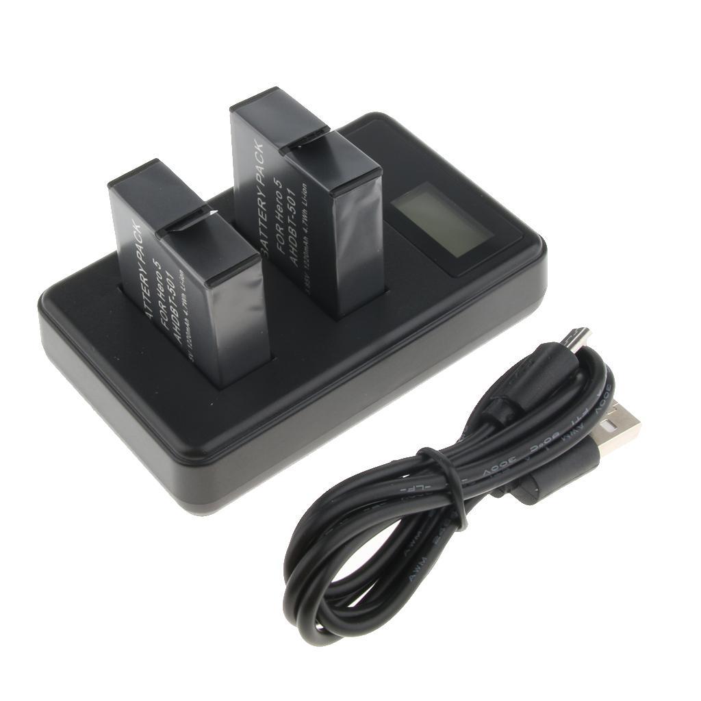 LCD Display USB Dual Battery Charger Kit For GoPro Hero 5 6 Black AHDBT-501