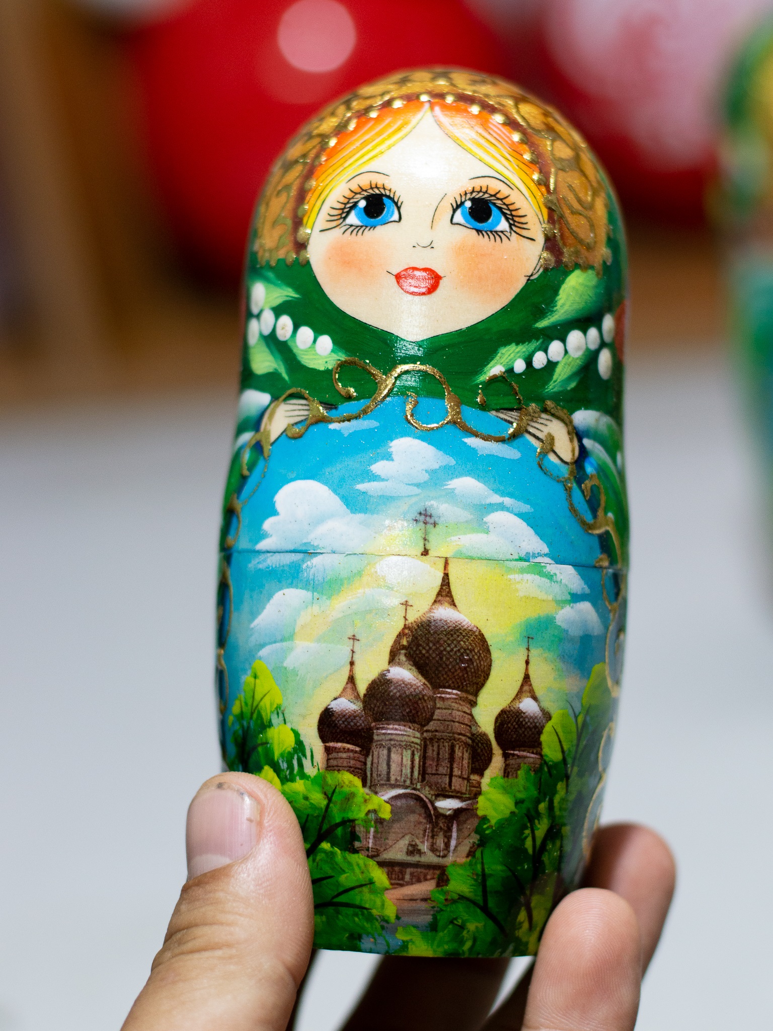 BỘ BÚP BÊ NGA MATRYOSHKA 10 LỚP SIE 26CM HOA VĂN &quot;PHONG CẢNH MATXCOVA&quot; NHIỀU MÀU