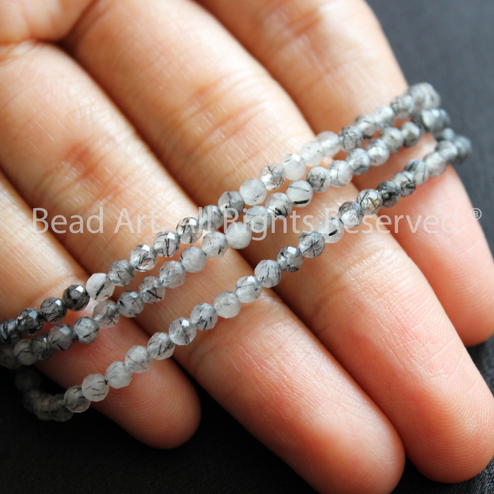 3MM Thạch Anh Tóc Đen Giác Cắt, Đá Phối Vòng Tay Phong Thuỷ, Chuỗi Hạt, Thủy, Mộc - Bead Art