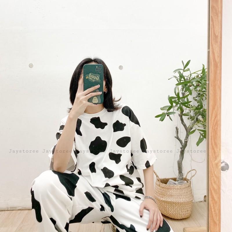 Áo Thun Tay Lỡ Unisex BÒ SỮA màu TRẮNG /Nam nữ unisex ️ Jaystoree Kiểu áo phông cổ tròn form rộng