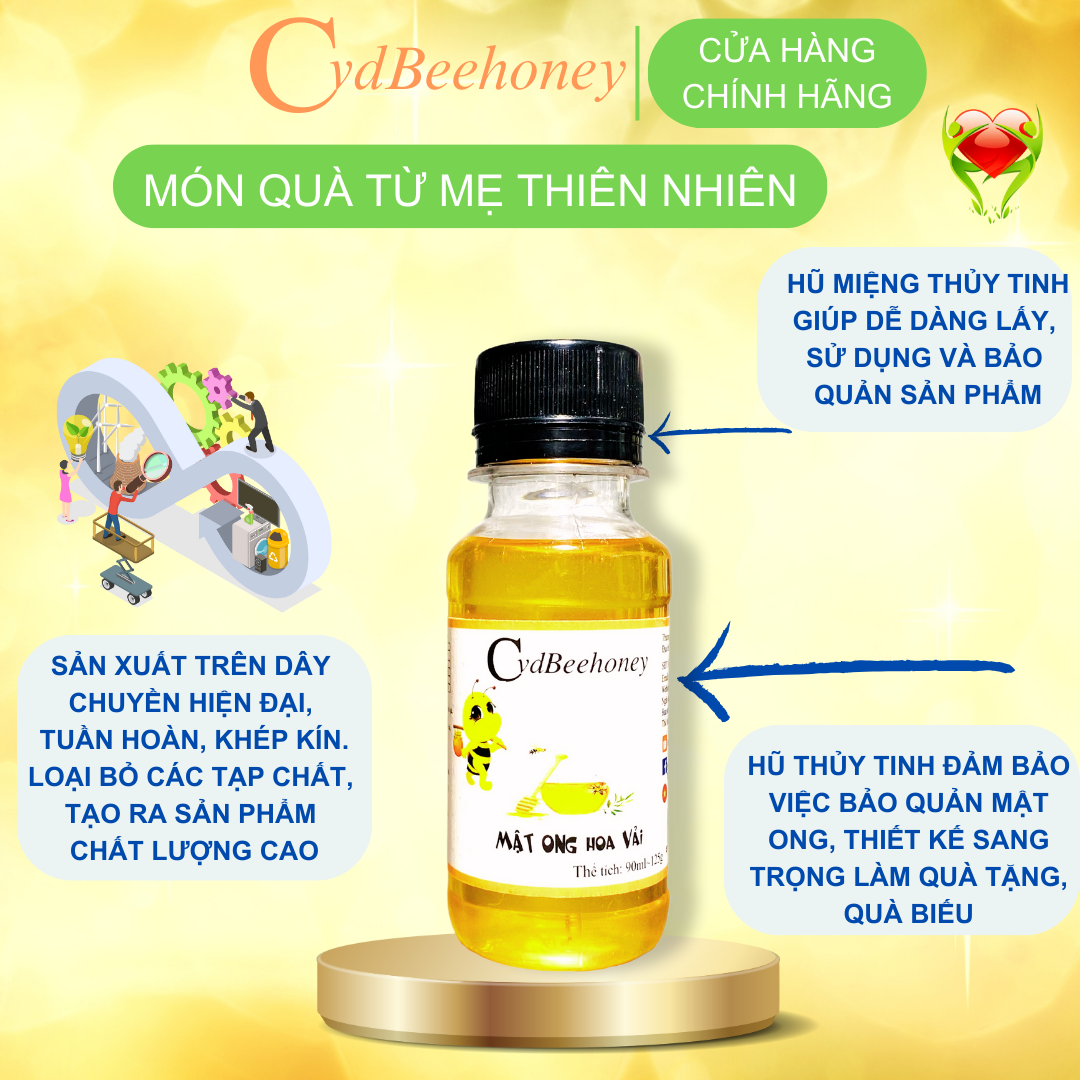 Mật Ong Nguyên Chất Hoa Vải Cvdbeheoney loại 90ml(125g) 