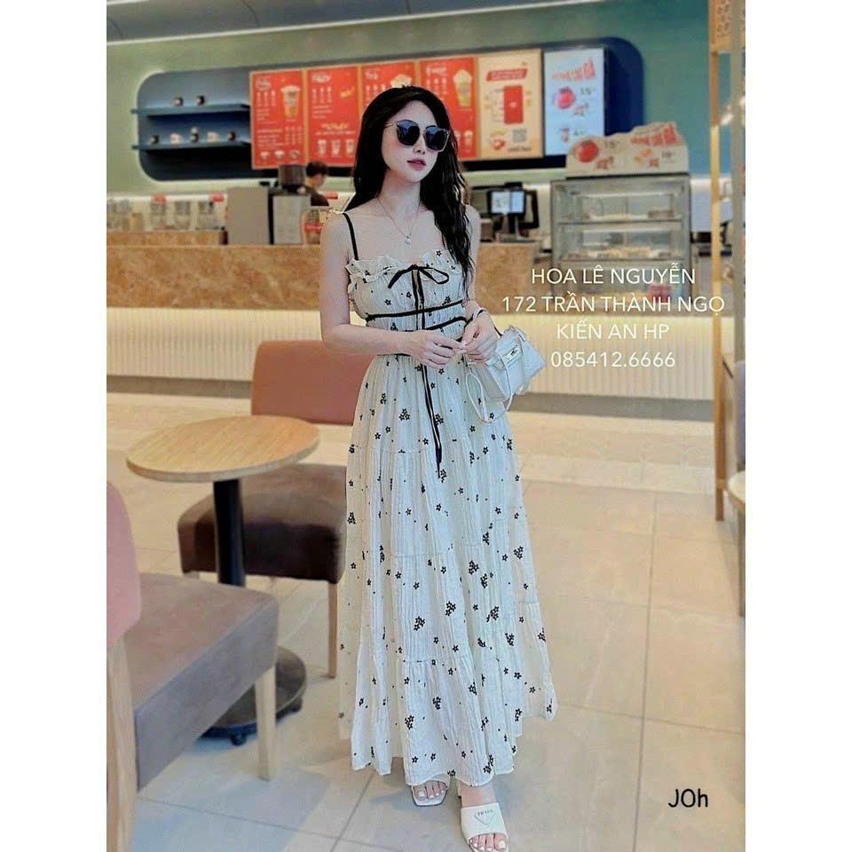 Đầm maxi xốp hoa nhí 2s bèo ngực chạy viền y hình