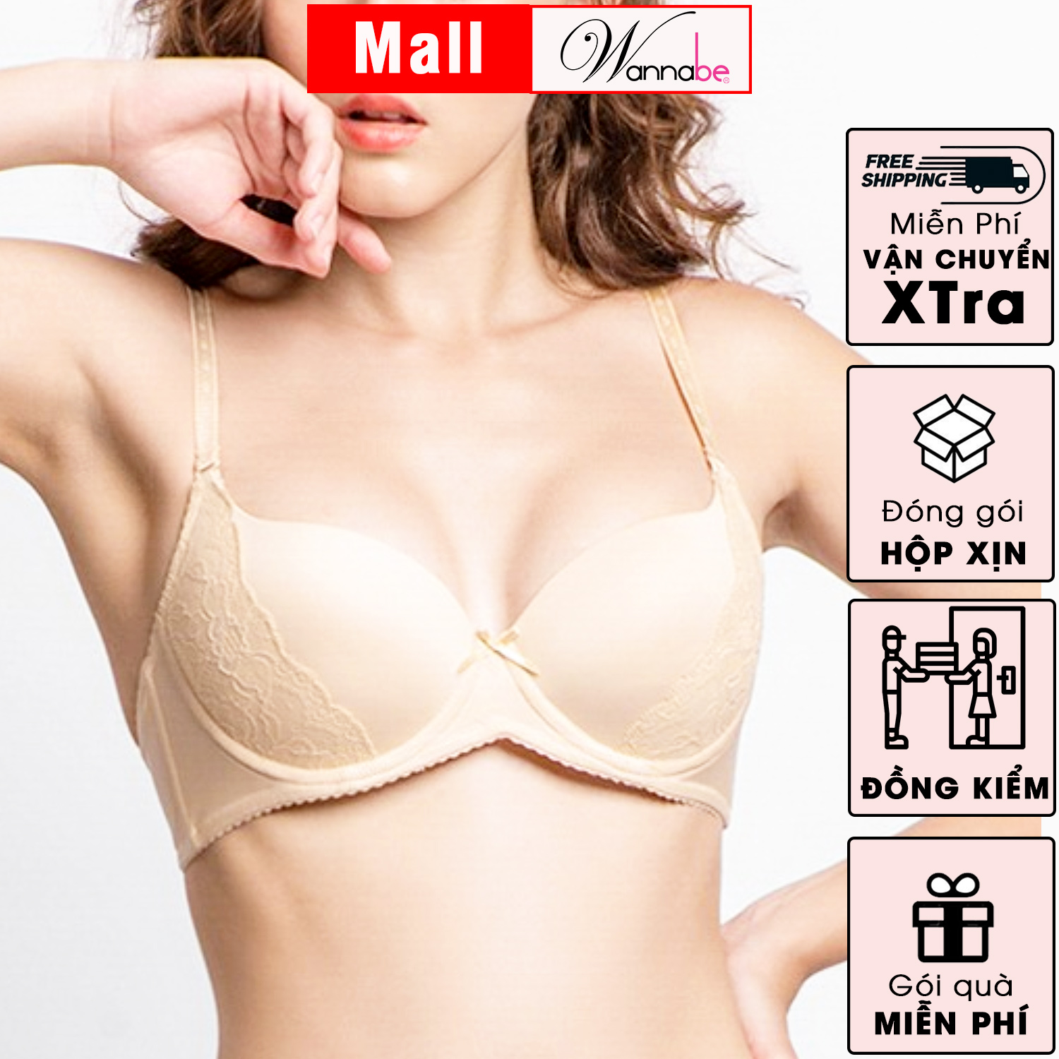 Áo ngực mút mỏng WANNABE AN315 áo chíp cúp lớn có gọng nâng đỡ gọn gàng dành cho bạn gái có trái ngực quá cỡ