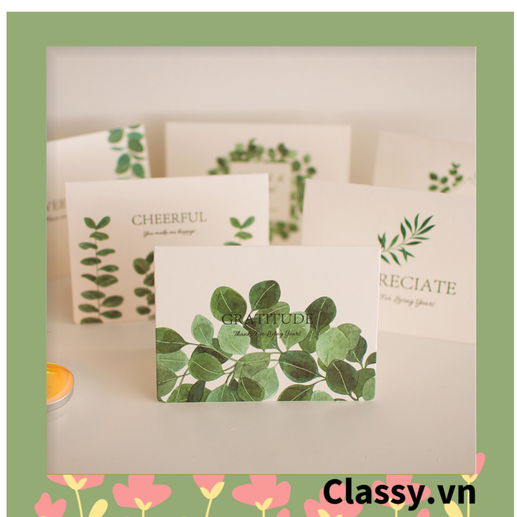 Thiệp Cổ điển Vintage in hình lá cây, giấy art sang trọng kèm phong bì giấy trắng và nhãn dán sticker Q627
