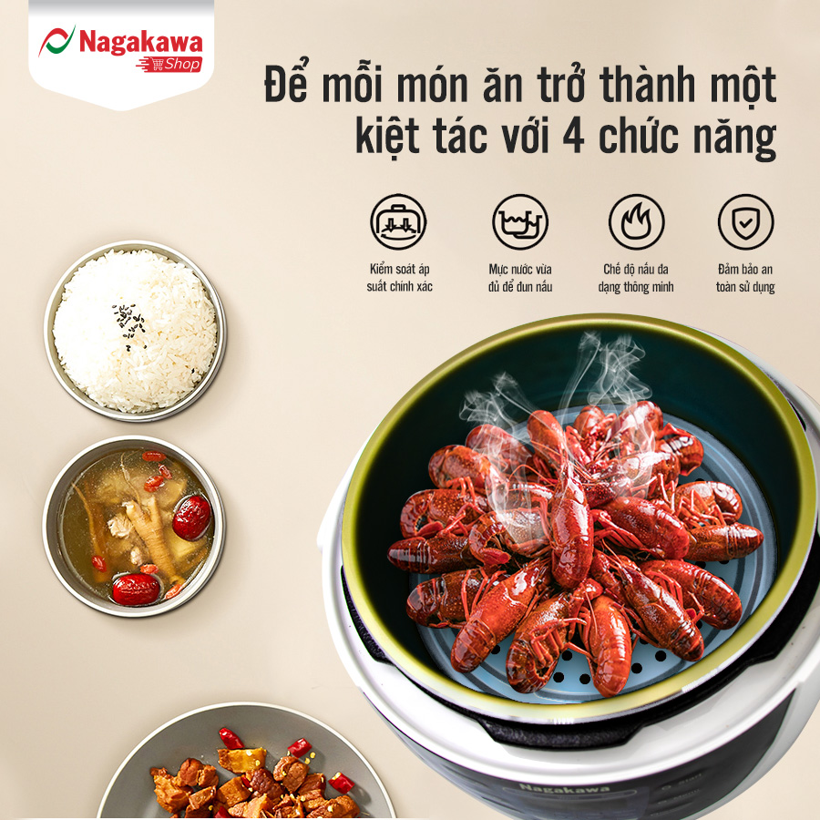 Nồi Áp Suất Điện Tử Nagakawa NAG0206 (6.0 Lít) - Hàng Chính Hãng