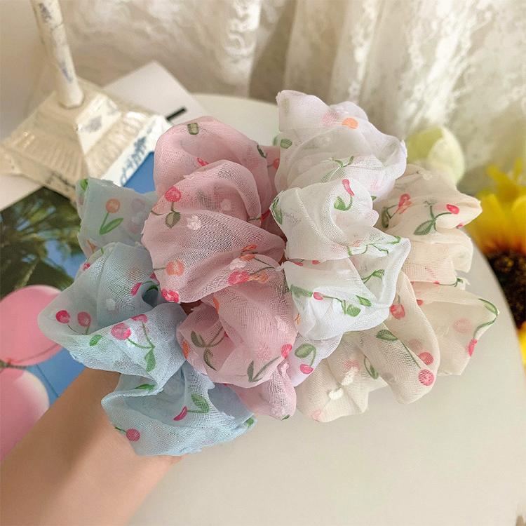 Sét 2 dây buộc tóc voan cherry Scrunchies tinh tế vòng lớn HD43