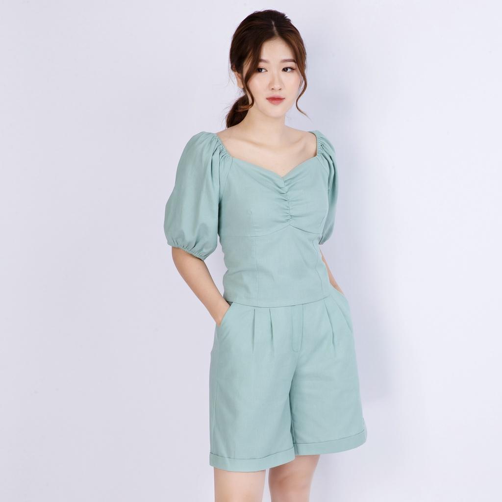 Quần short nữ Linen trơn dáng dài qua gối ống rộng 3 ly xếp – ZENIC