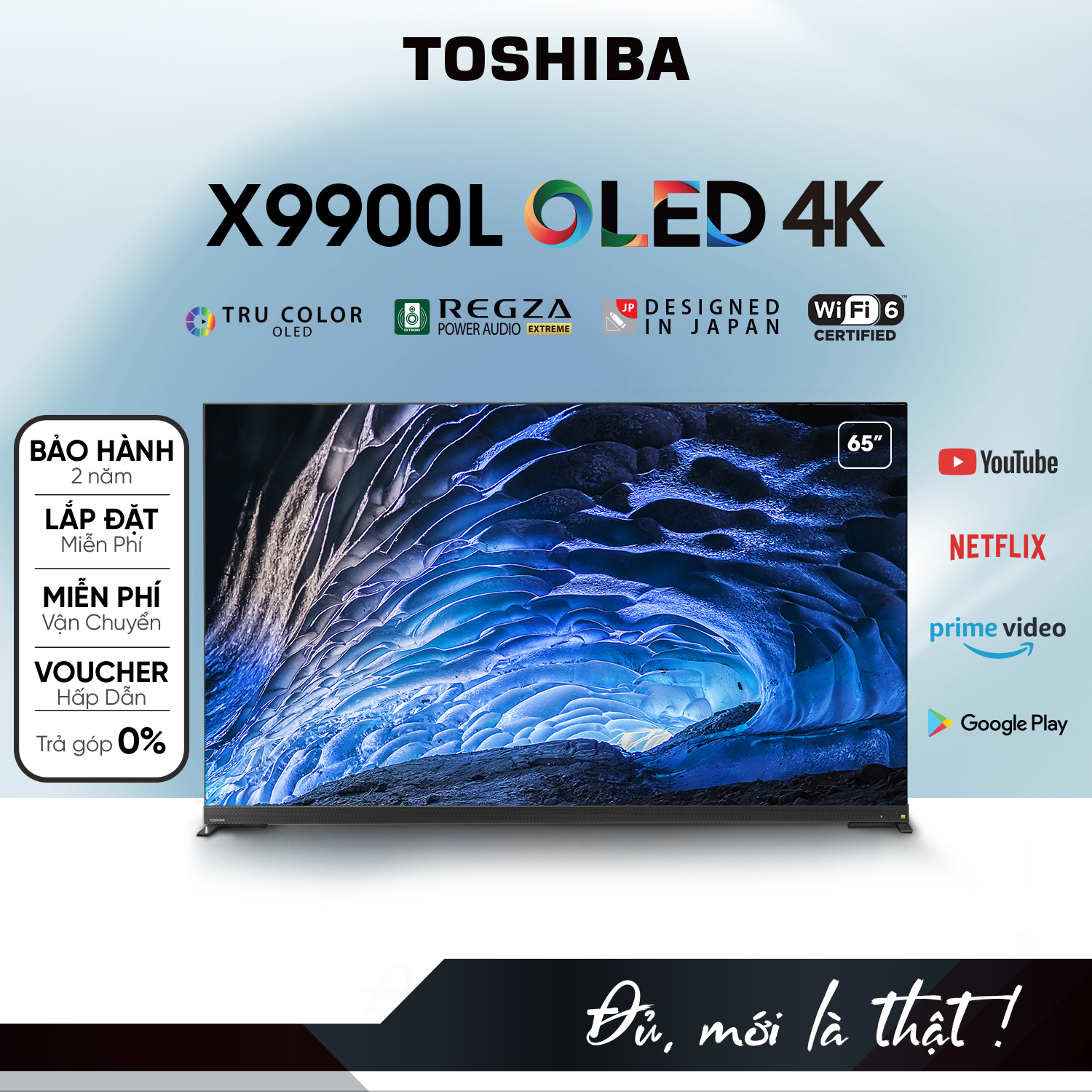 TV OLED 4K 65inch (65X9900L) - VIDDA TV - OLED 4K - Công nghệ âm thanh REGZA Power Audio Extreme - Màu sắc nguyên bản - Âm trầm mạnh mẽ - Loa 113W - Tần số quét 120Hz - Hàng chính hãng - Bảo hành 2 năm