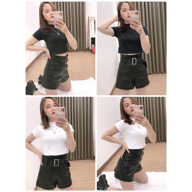 Áo croptop trơn cổ ba phân KA12