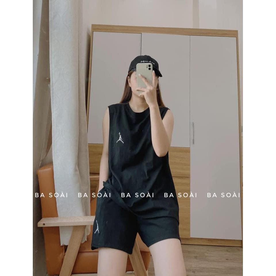 Set Đồ Thể Thao Tank Top Nam Nữ Thêu Hình Đủ Ba Màu, Bộ Đồ Mặc Hè Thoáng Mát