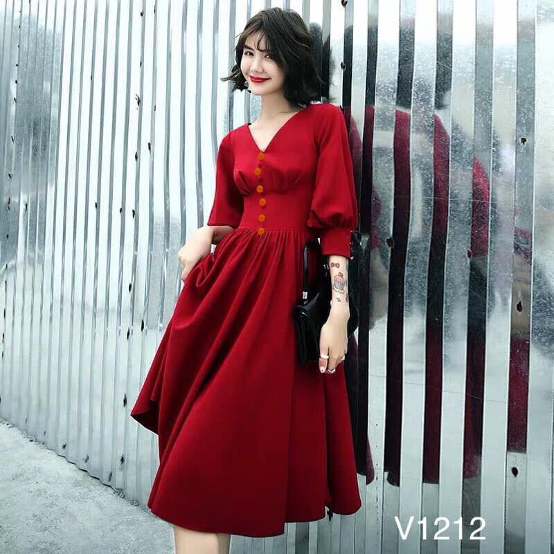 ĐẦM CỔ V PHỐI NÚT NANA