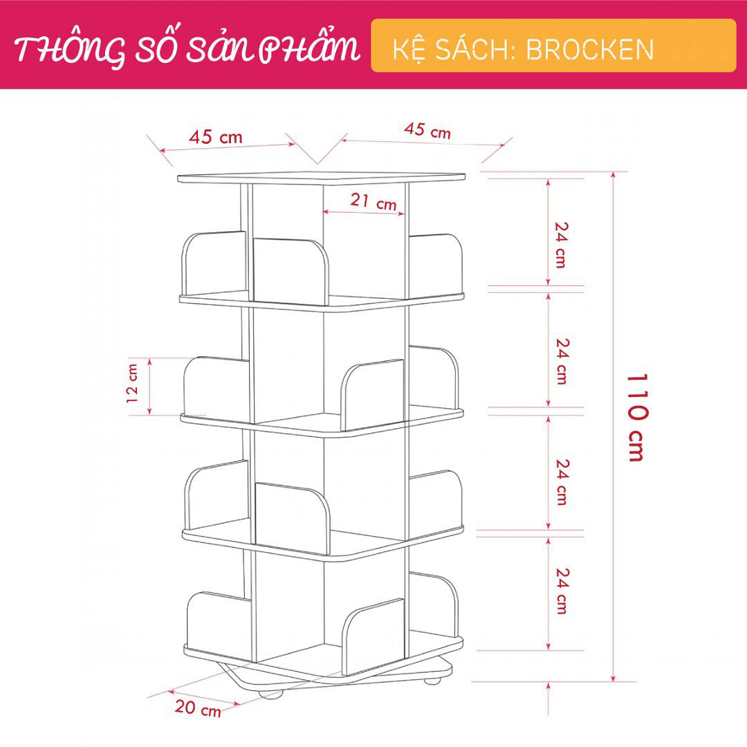 Kệ sách, kệ trang trí gỗ hiện đại SMLIFE Brocken  | Gỗ MDF dày 17mm chống ẩm | D45xR45xC110cm