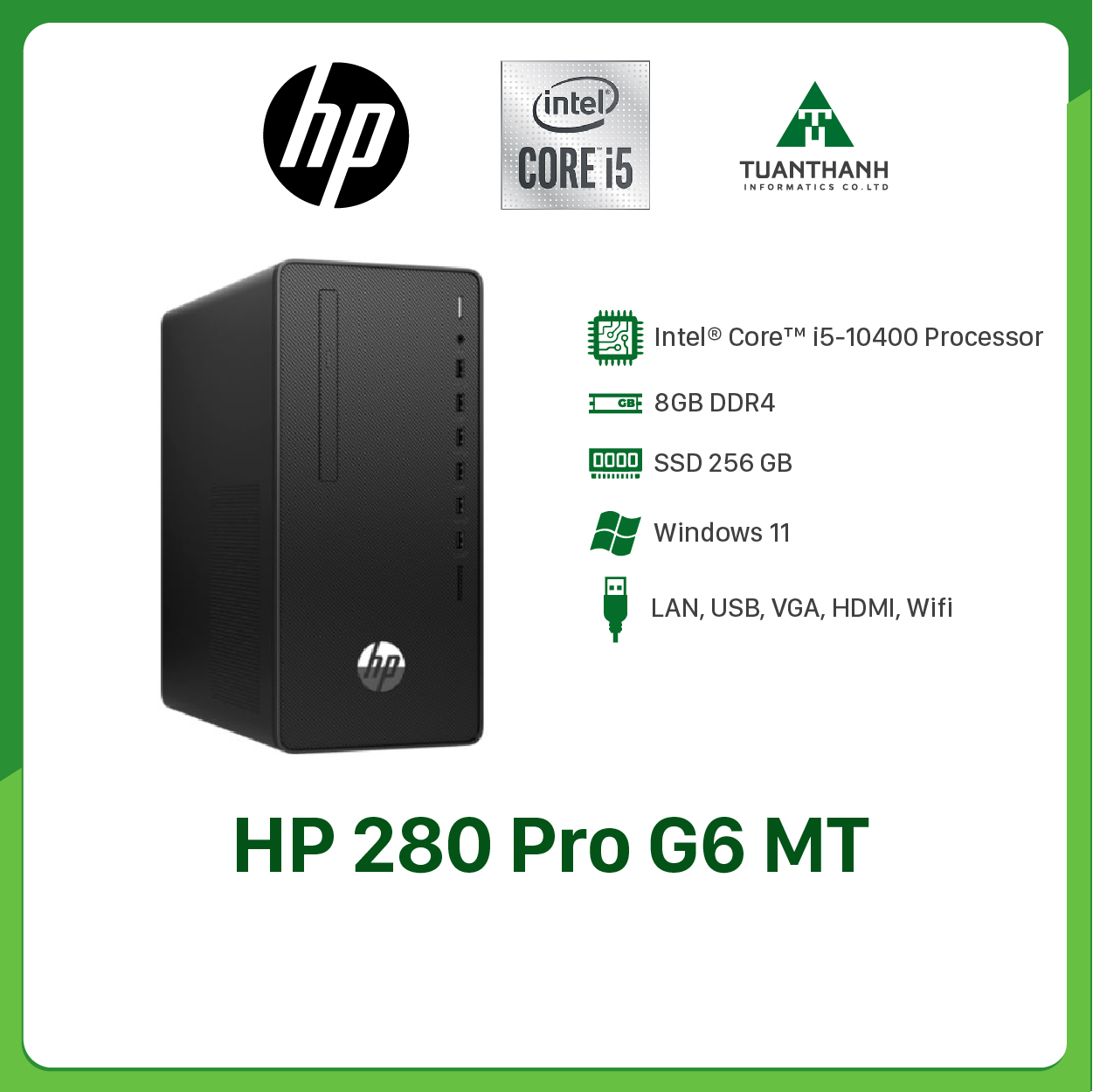 Máy tính để bàn - PC HP 280 Pro G6 MT 60P72PA |  8GB Ram | 256GB SSD | Wifi | Windows 11 - Hàng Chính Hãng