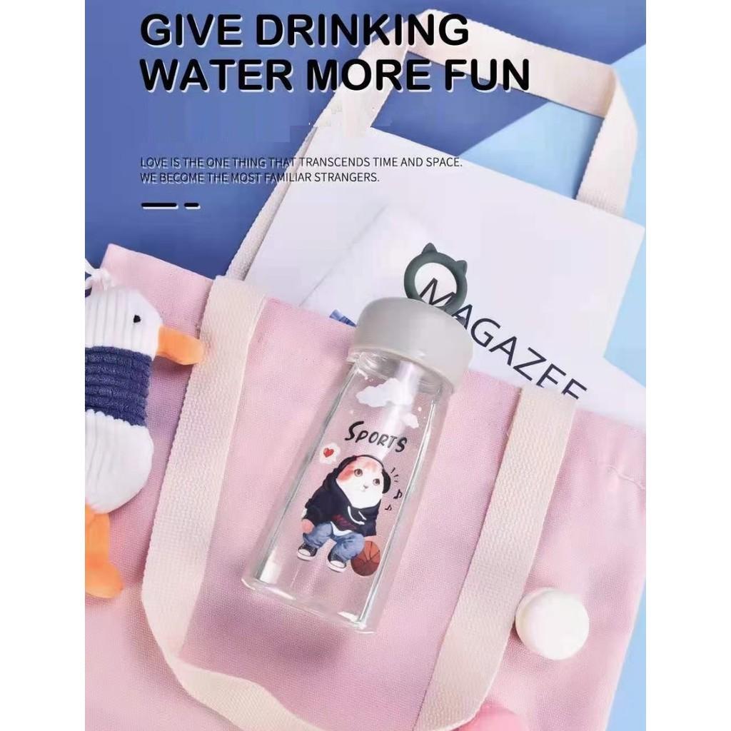 Bình nước nhựa in hình chú mèo cực cá tính 420ml