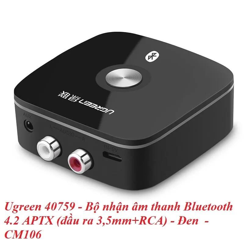 Ugreen UG40759CM106TK BT 5.0 màu Đen Bộ nhận âm thanh Bluetooth chuẩn Bông sen hỗ trợ APTX - HÀNG CHÍNH HÃNG