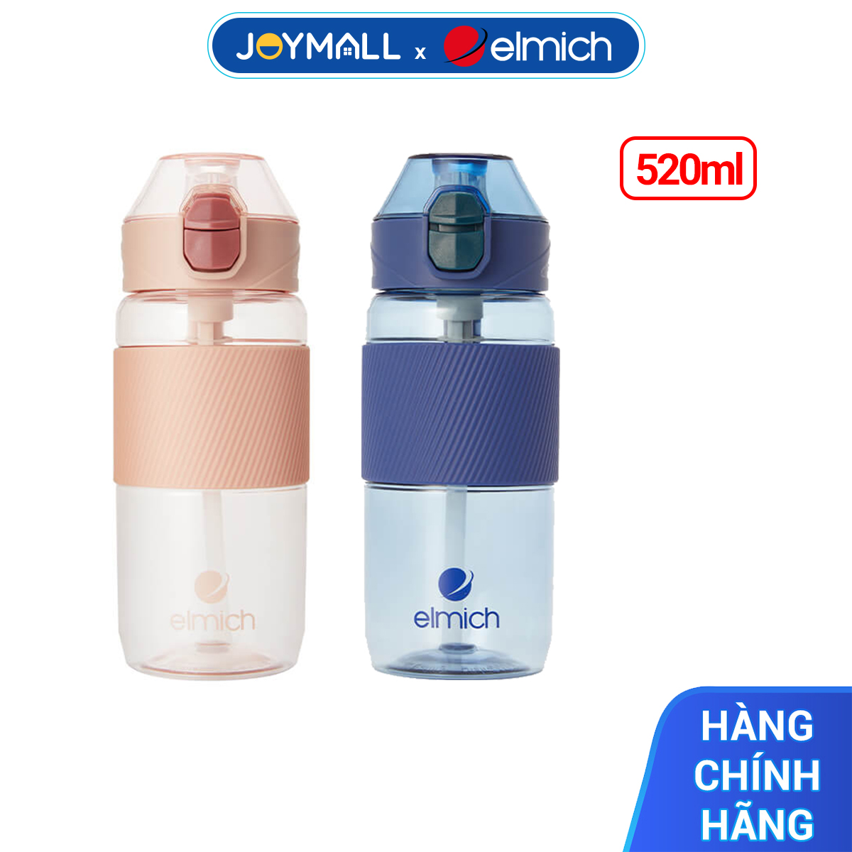 Bình Nước Nhựa Elmich EL-8349N052 520ml, Hàng Chính Hãng, Mở Nắp 1 Chạm, Kèm Ống Hút - JoyMall
