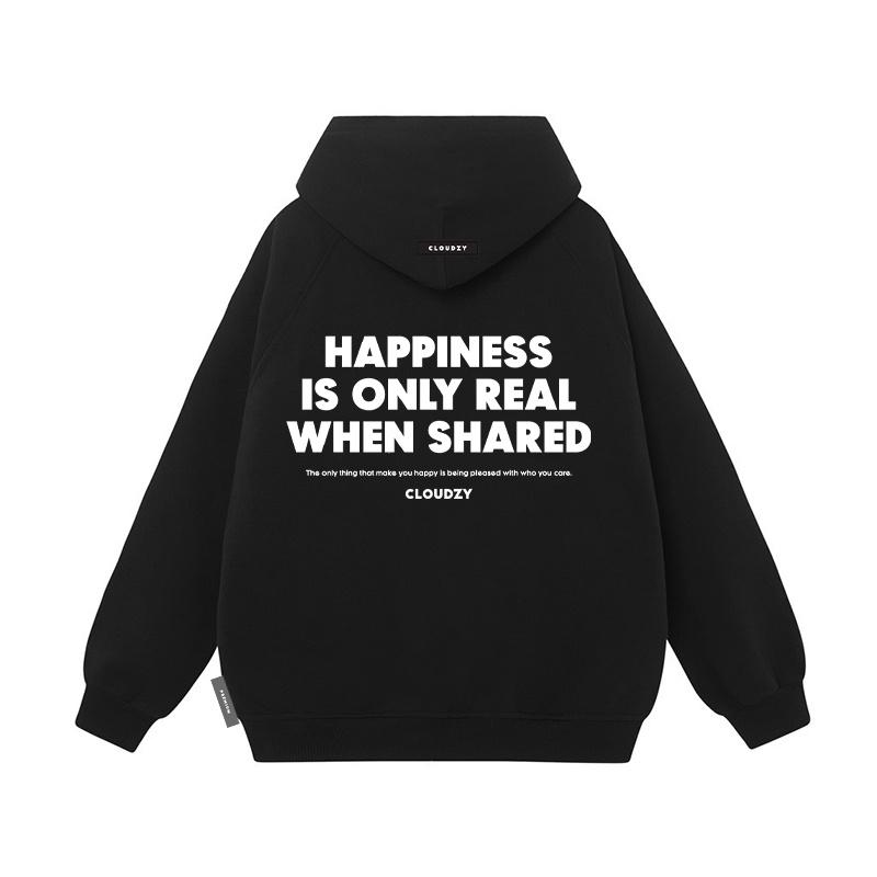 Áo hoodie local brand nam nữ unisex cặp đôi nỉ ngoại cotton form rộng có mũ xám đen dày cute zip oversize HAPPINESS