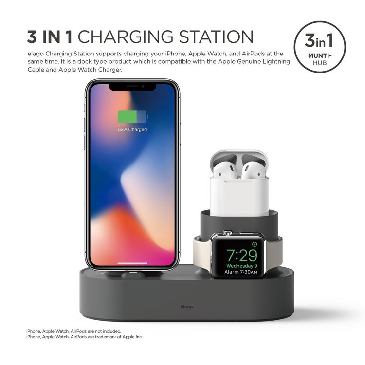 Đế sạc Elago 3 in 1 cho Apple Watch, Airpods và iPhone - Hàng Chính Hãng