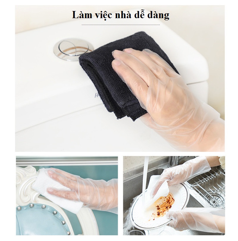 Găng Tay TPE Siêu Dai Không Bột, Làm Bằng Nhựa Dẻo, Dùng Trong Thực Phẩm, Vệ Sinh (100 Cái/Hộp) - Hàng Chính Hãng