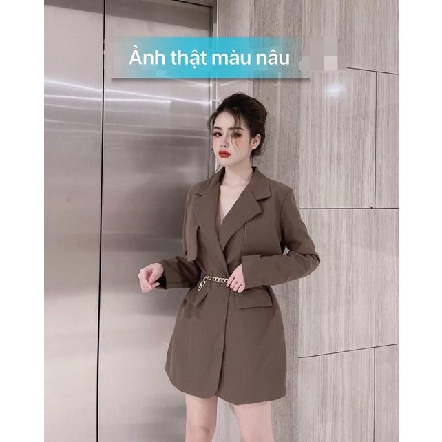 Áo Măng Tô 2 Lớp Kèm Dây Đai Xích, Áo Vest - Áo Blazer Kèm Dây Lưng Phối Xích / Size S-M / Cáo Hồng Sho