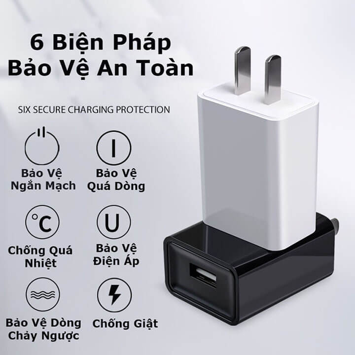 Củ sạc nhanh 5V 1A cho điện thoại, cục sạc cho đèn pin siêu sáng, quạt tích điện, nguồn cho các thiết bị điện tử