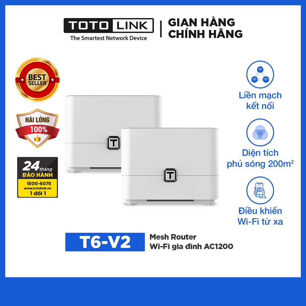 TOTOLINK T6-V2 - Mesh Router Wi-Fi gia đình AC1200 Hàng chính hãng