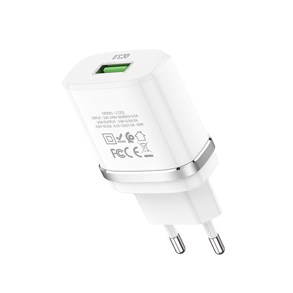 Củ Sạc Nhanh 18W QC3.0 Hoco C12Q - Cốc Sạc Nhanh Cổng USB Hỗ Trợ QC3.0, QC2.0 - Hàng Chính Hãng