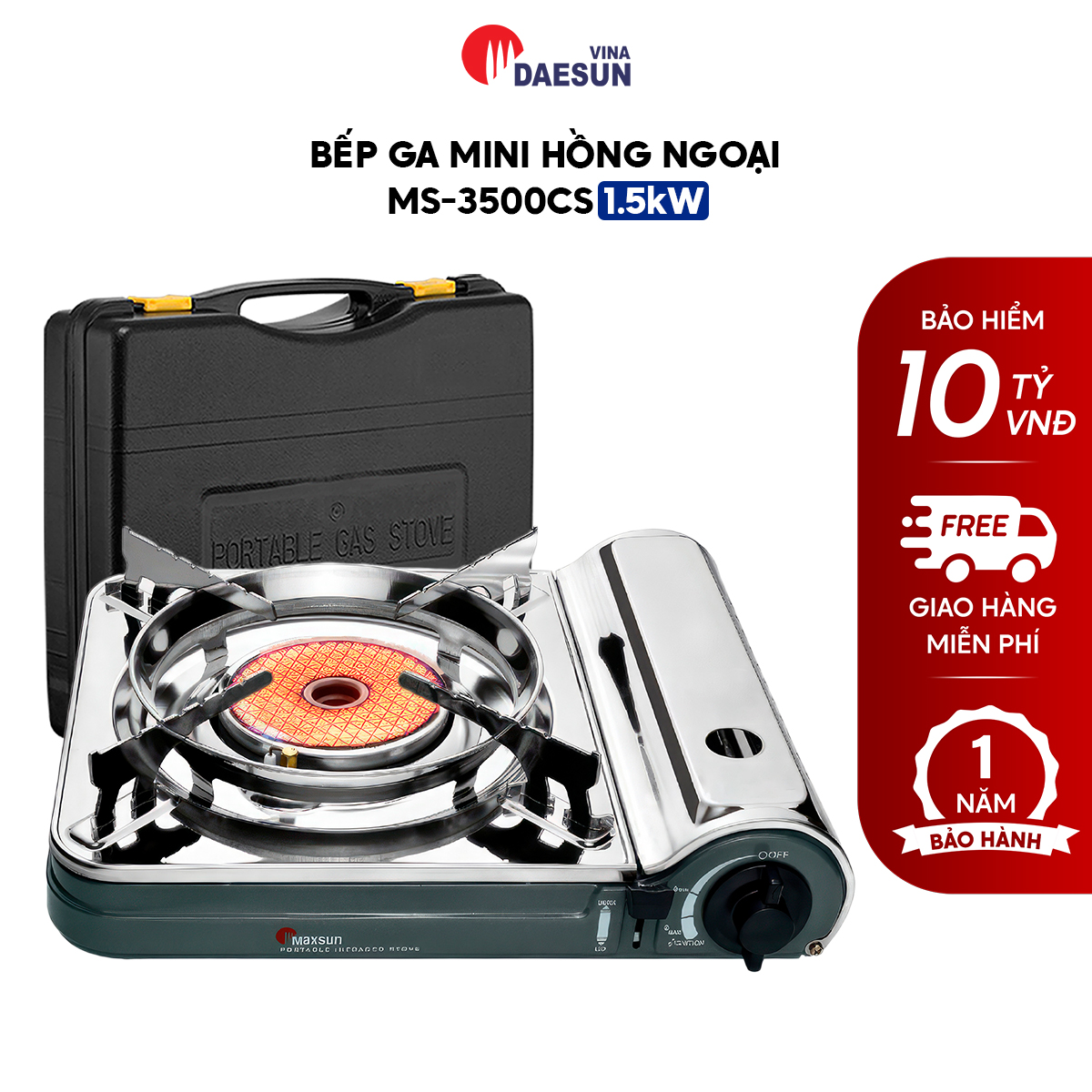 Bếp Ga Mini Hồng Ngoại Maxsun MS-3500CS - Công Suất 1500W | Đầu Đốt Sứ Hồng Ngoại | Bảo Hiểm Chống Nổ | Hàng Chính Hãng