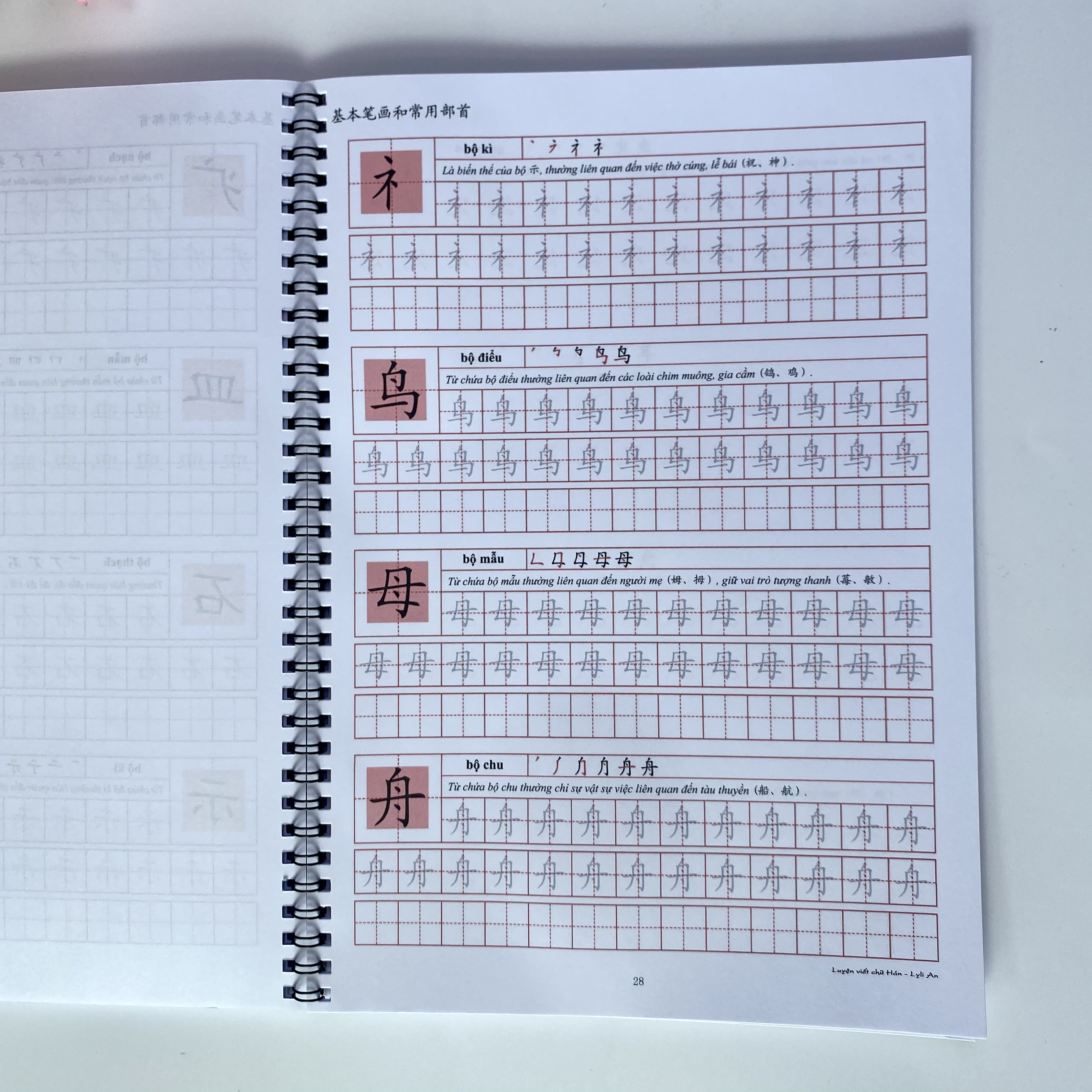 Combo Vở Luyện bộ thủ - tập viết các nét cơ bản và bộ thủ thường dùng trong chữ Hán (chữ Trung Quốc) dành cho người mới bắt đầu - kèm bút