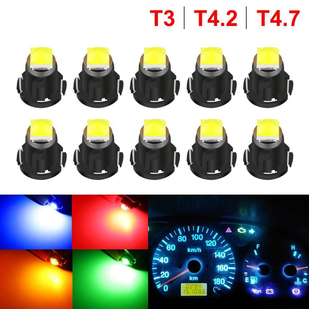 10pcs T3 LED 3030 SMD Led Bulb T4.2 T4.7 Indicator Light Bulb Car Dashboard Warning Indicator Light Instrument Lamp Auto Lamp