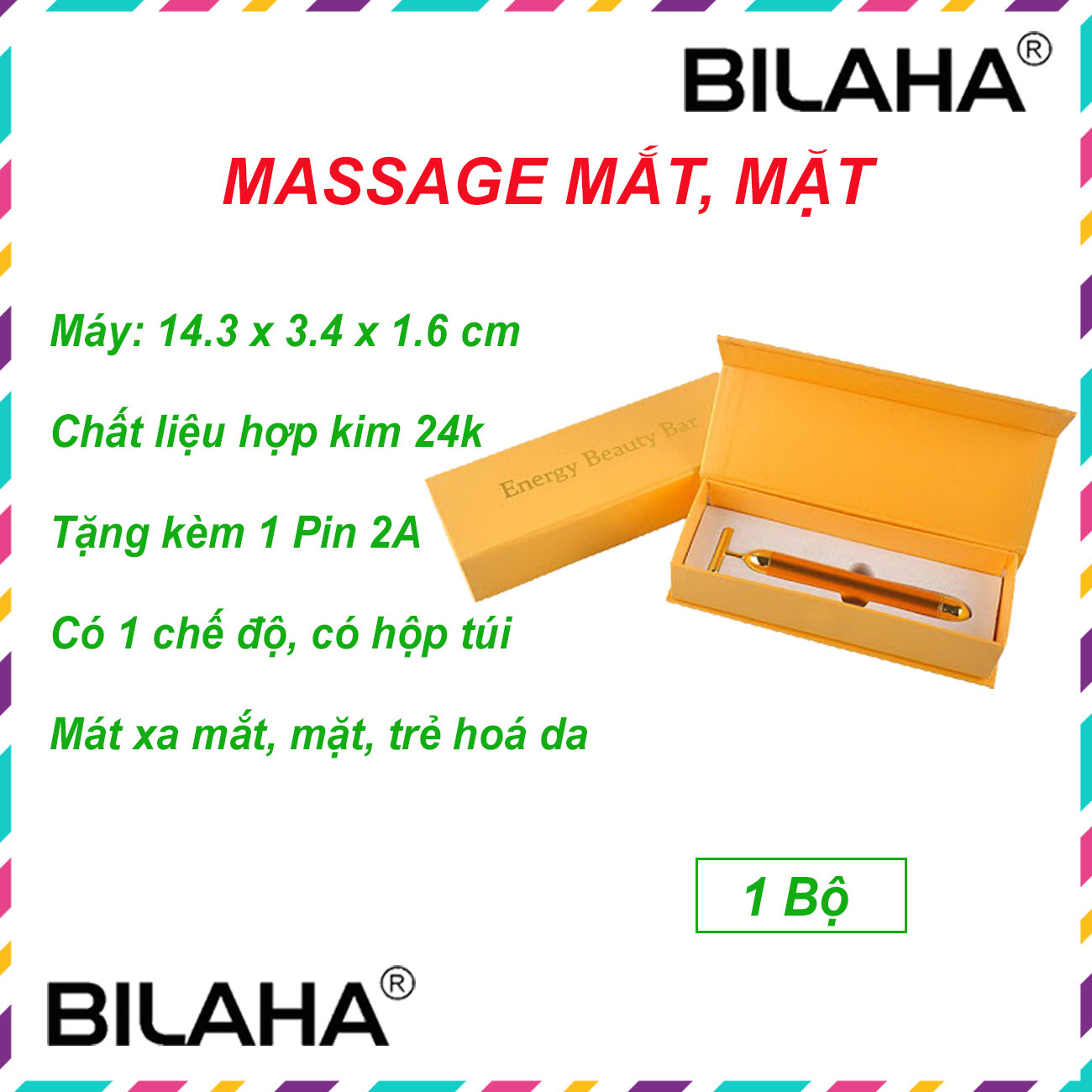 Máy Massage Mặt Nâng Cơ Bằng Hợp Kim Gold 24k rung cầm tay đa vị trí toàn thân WholeBody loại tốt Hàng Chính Hãng - Có HộpTúi - B08