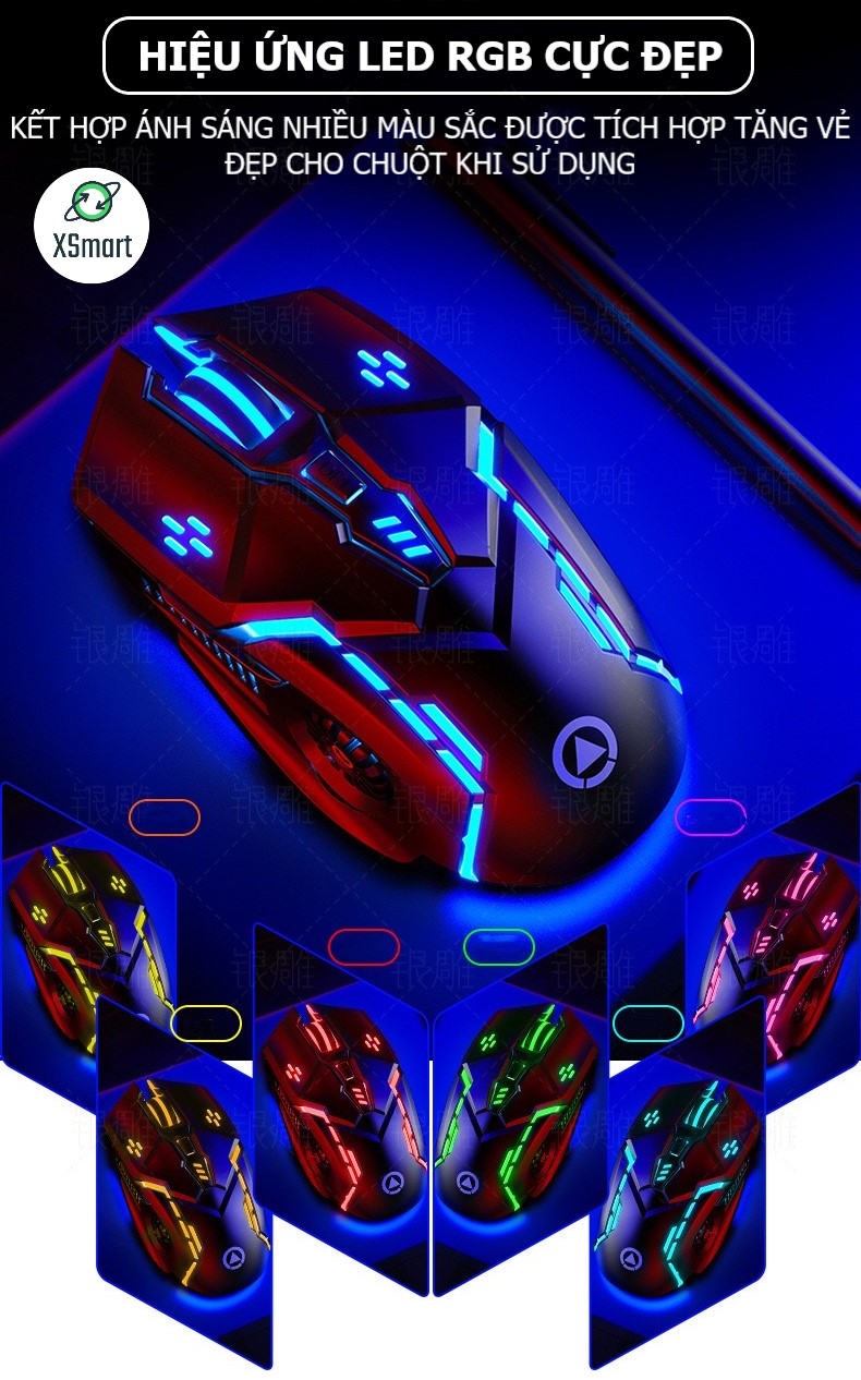 Chuột chơi game máy tính có đèn led đổi màu XSmart G5 Gaming thiết kế 6D, chỉnh được DPI, tương thích pc, laptop - Hàng Chính Hãng
