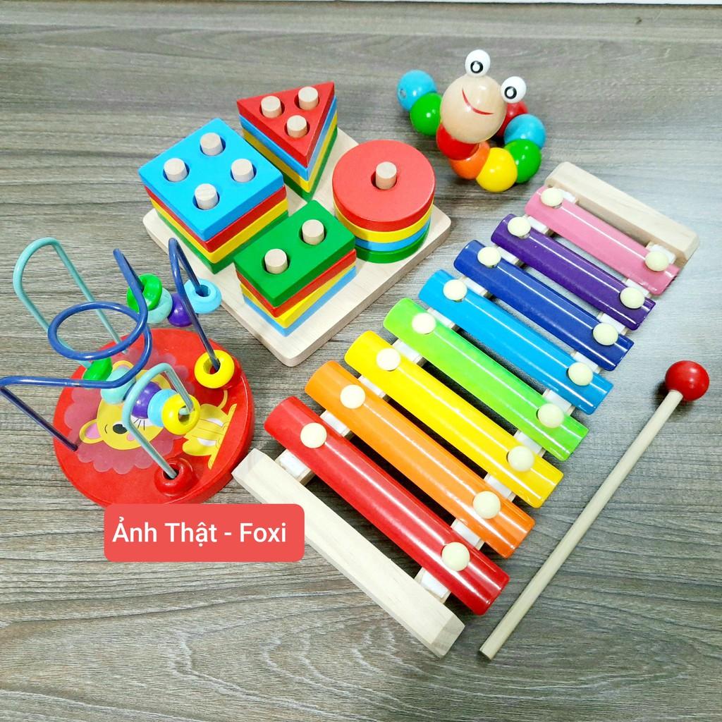 COMBO Đồ Chơi Gỗ Foxi-Đồ chơi trẻ em thông minh-xâu hạt làm toán Montessori-tay khéo léo-siêu rẻ