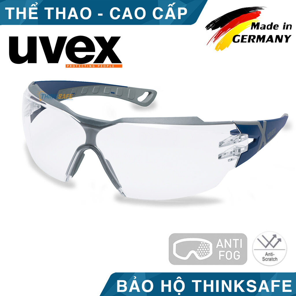 Kính bảo hộ UVEX PHEOS CX2 kính chống bụi chống hơi nước chống trầy xước vượt trội Chống tia UV mắt kính đi xe máy lao động tròng trắng gọng xanh, mã 9198257