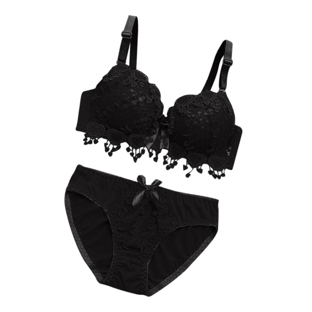Womens Push Up Bra Set Embroidery  Lace Lingerie Bra Panties Set