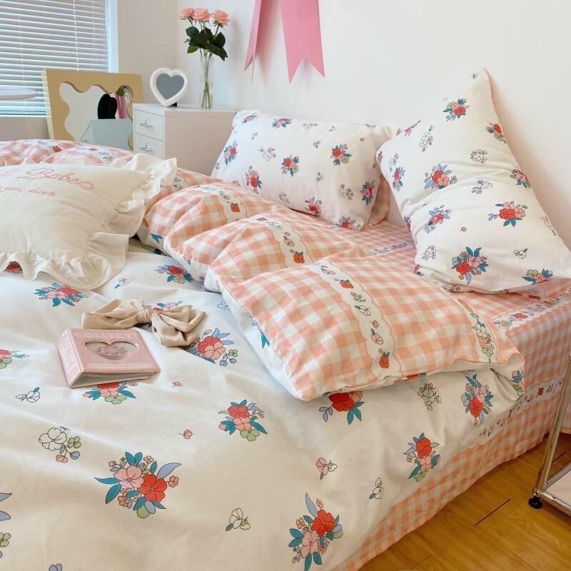 Bộ Chăn Ga Gối Cotton living Cotton 100% Hàng Nhập Khẩu Cao Cấp 4 Món Hoa Nhí Vintage