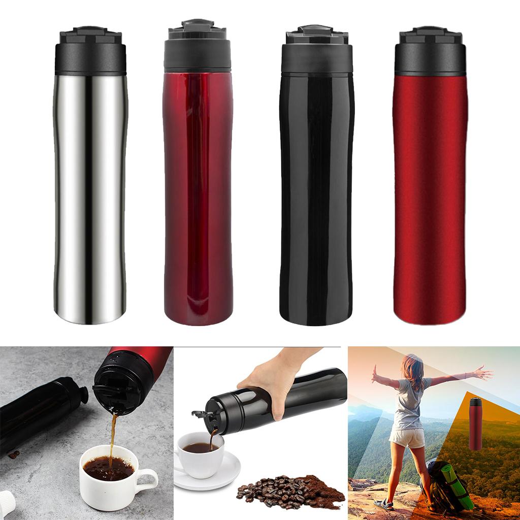Portable French Press Coffee Maker Vacuum Insulated Travel Mug Stainless Steel Coffee Tea Maker Bottle for Hiking, Camping, Outdoors