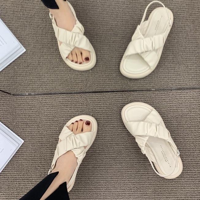GIÀY SANDAL ĐẾ BẰNG QUAI CHÉO NHÚNG PHONG CÁCH RETRO G10