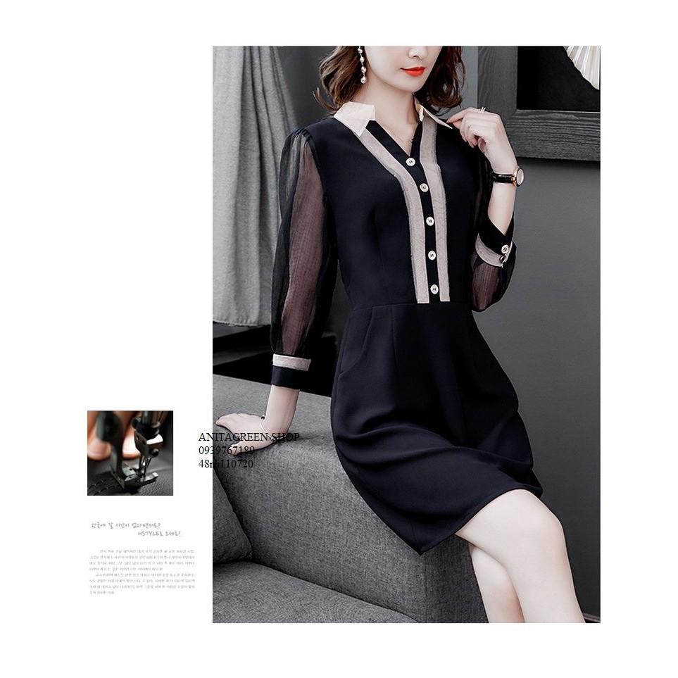 Nh110720-ĐẦM SUÔNG PHỐI MÀU TAY DÀI