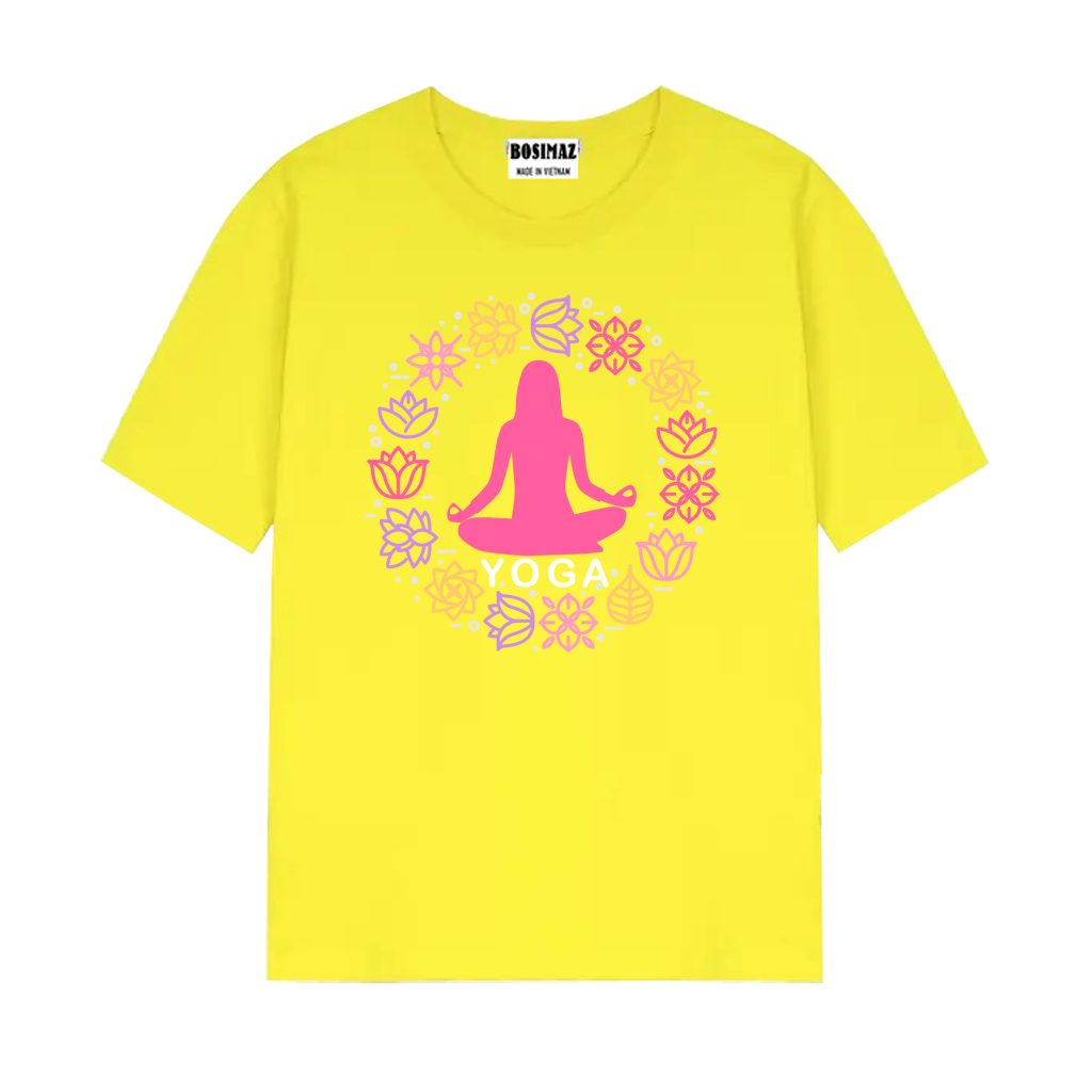 Áo thun Unisex Bosimaz TS015 cổ tròn tay lỡ phom rộng in hình yoga, thun contton 100%, vải đẹp dày, thoáng mát không xù lông.