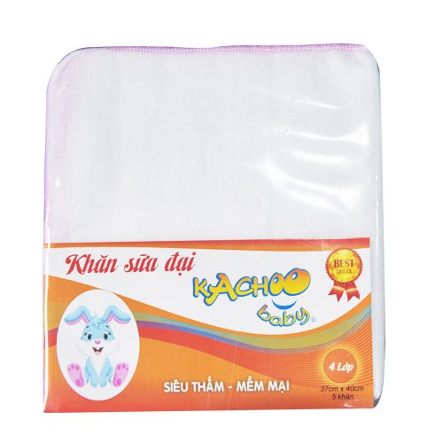 Khăn sữa 4 lớp đại KACHOOBABY (37x40cm) - 5 cái mềm mại, thấm hút tốt, dùng để tắm bé, quàng cổ, lau mặt, thấm sữa