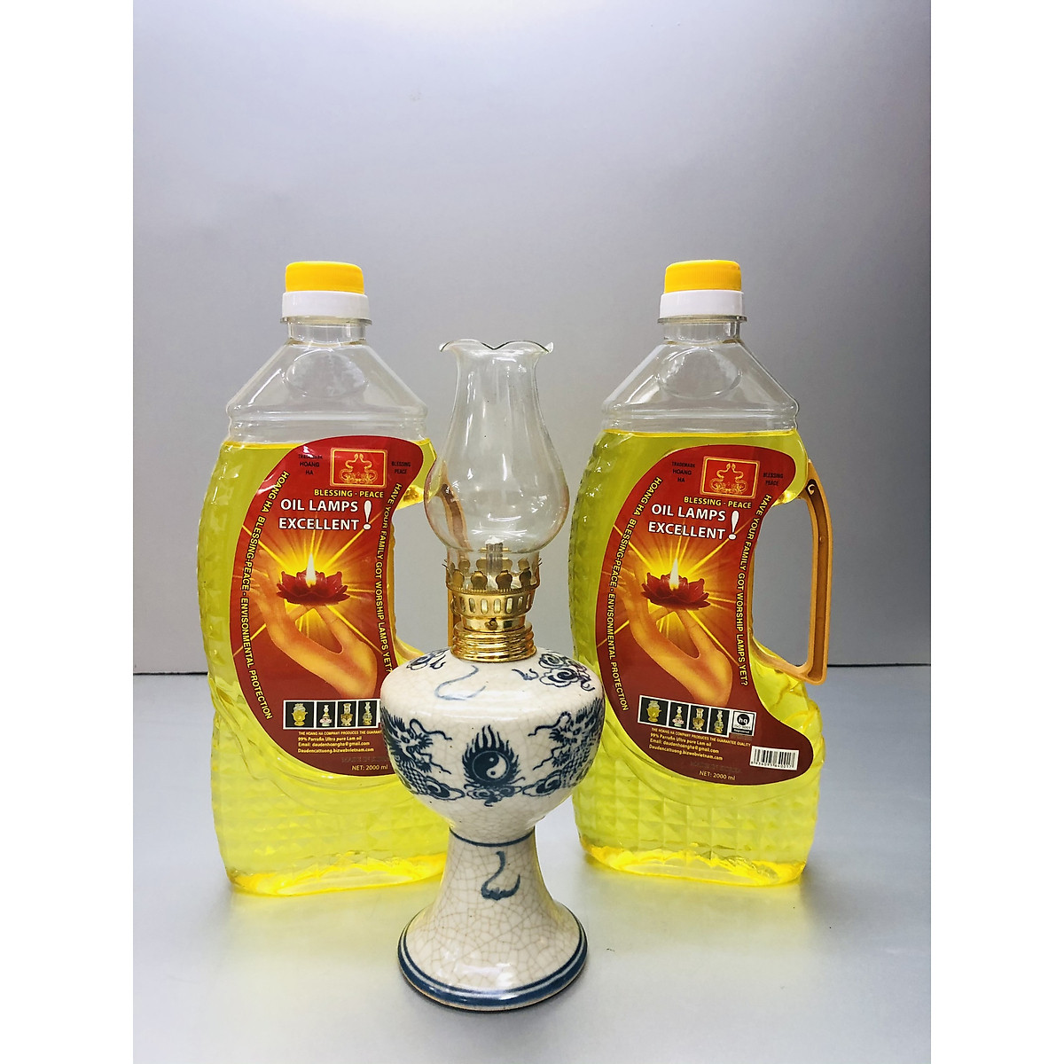 Đèn Thờ đốt Dầu men rạn vẽ Rồng