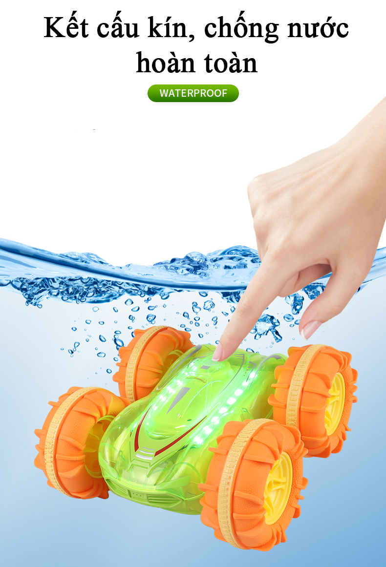 Đồ chơi xe điều khiển từ xa đi được dưới nước có đèn LED nhiều màu tần số 2.4 Ghz với 2 điều khiển kép